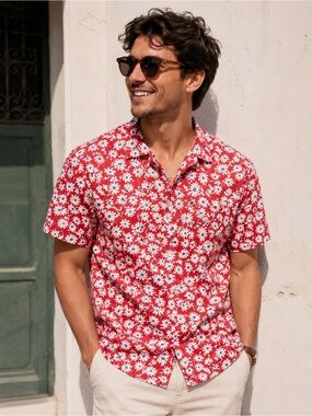J. Crew Flex Washed Slim Short Sleeve Button Down Shirt Flower Print Small